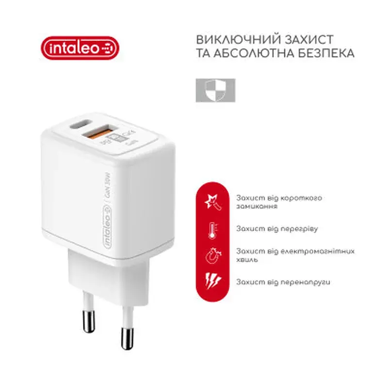 Зарядний пристрій Intaleo 30W GAN USB-C PD+USB-A QC 3.0 white (1283126578274) - фото 4