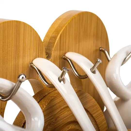 Набір чашок Elisey Серце з бамбуковою підставкою 16 см (9184-009) білий з коричневим       - фото 4