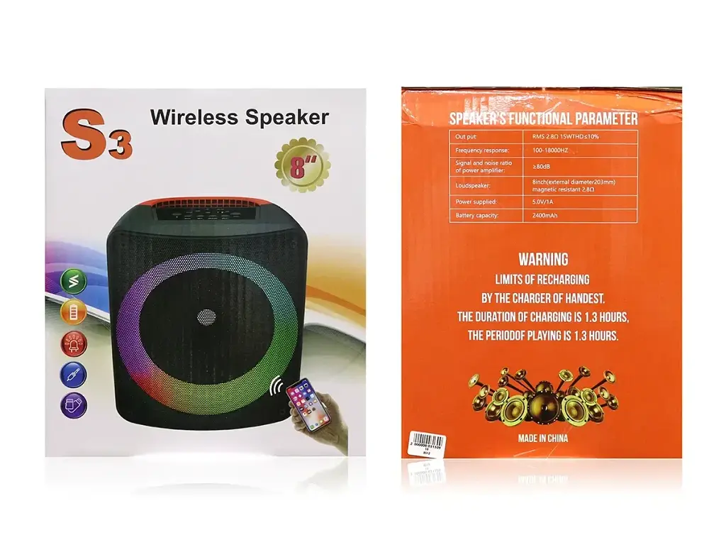 Портативна Bluetooth колонка RIAS S3 8" RGB 2400 mAh 15W Black - фото 2