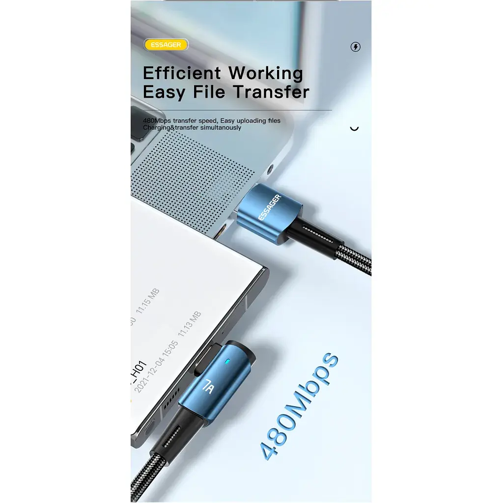 Дата кабель USB 2.0 AM to USB-C 1.0m 100W 90° corner black Essager (EXCWT7A-CG01-P) - фото 6