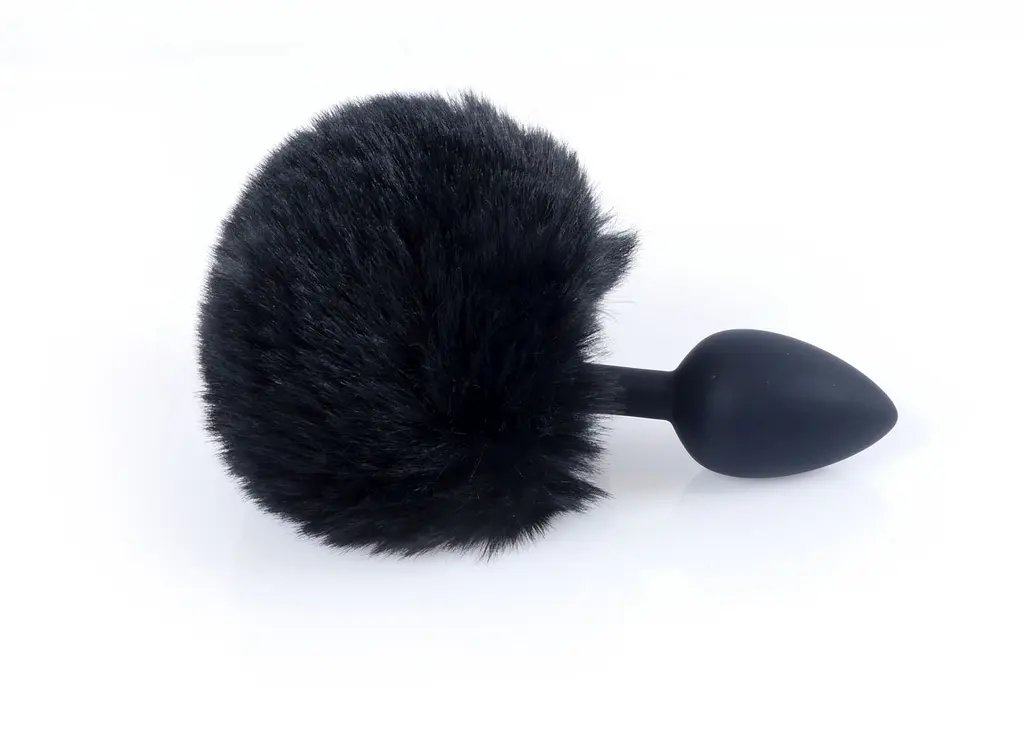 Анальна пробка - Bunny Tail Silicone Black Plug Black - фото 4