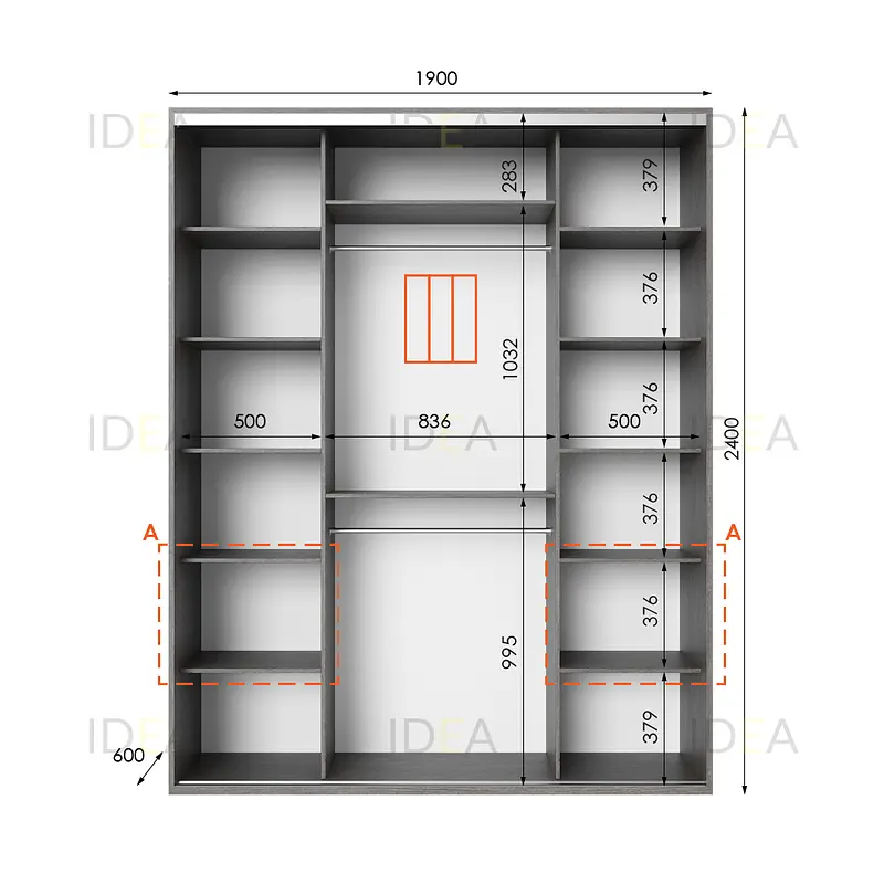 Шафа-купе Idea серія 3 190 x 60 x 240 см Венге темний Дзеркало - фото 2