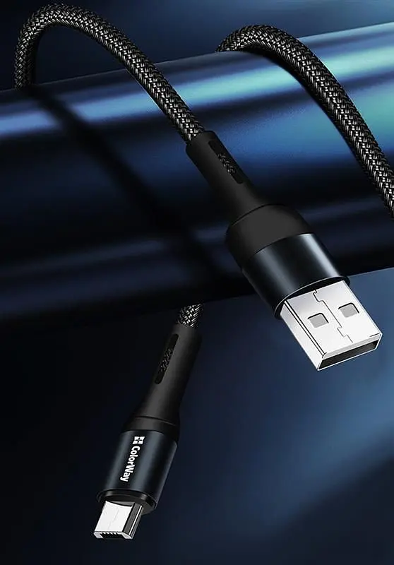 Кабель ColorWay USB - micro USB (M/M), Nylon, 2.4 А, 1 м, Black (CW-CBUM045-BK) - фото 6
