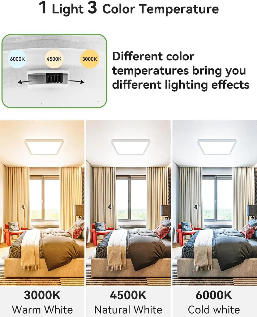Стельовий світильник zemty 2 Pack 18CM LED  3000K/4000K/6500K, 15W 1500LM Black Square Flush Bathroom Lights, водонепроникний - фото 4