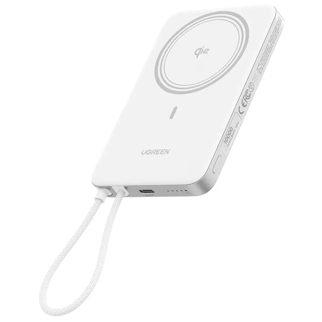 Батарея універсальна Ugreen 10000mAh 30W 1xUSB-C + 15W Magnetic Wireless + cable USB-C white (75983B) - фото 5