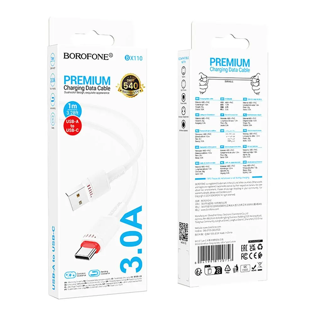 Кабель синхронізації Borofone BX110 Premium USB to Type C 3A 1м White (37241_3611057) - фото 2