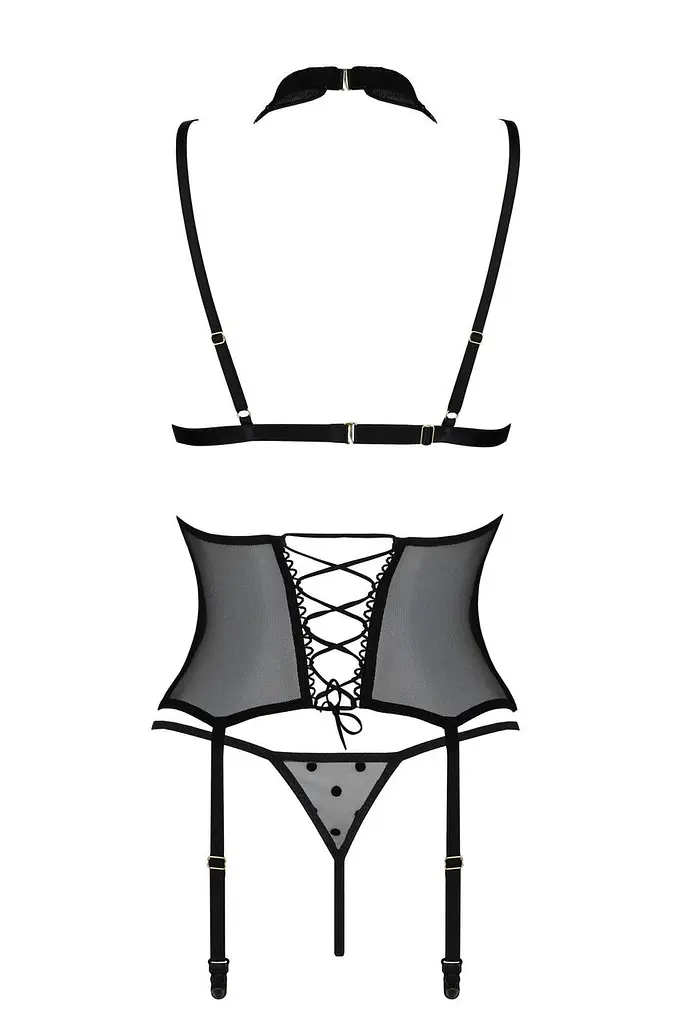 Корсет с открытой грудью Passion DOMINICA CORSet L/XL black пажи для чулок стринги - фото 4