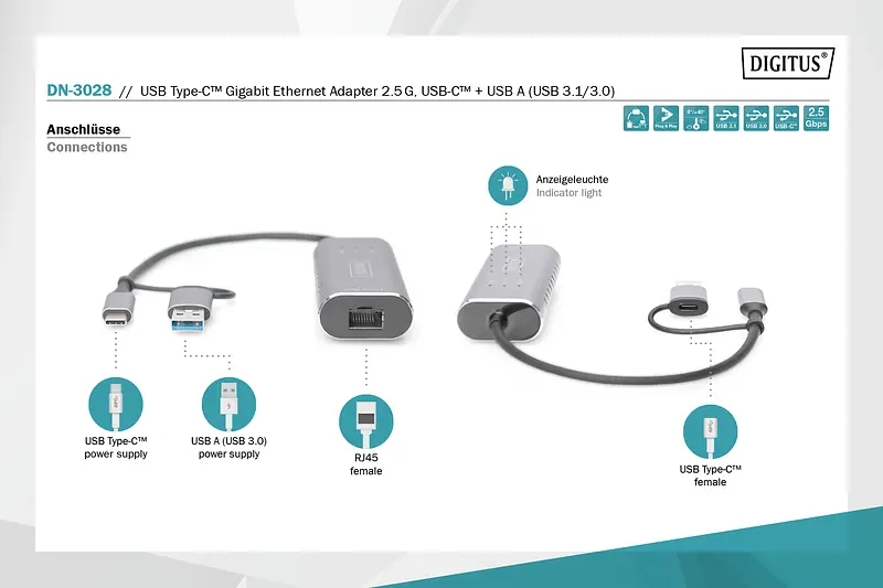 Адаптер Digitus USB-C/USB 3.0 - 2.5 Gbps Ethernet teh0018487 - фото 9