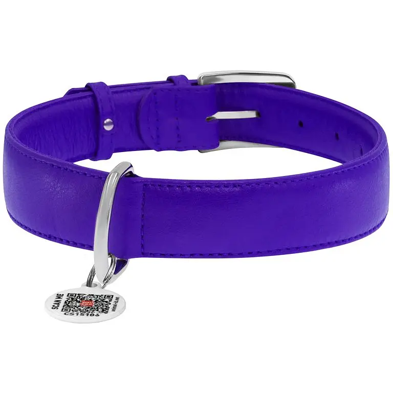 Ошейник для собак Waudog Glamour, кожаный, с QR паспортом, 46-60х3,5 см, фиолетовый - фото 2