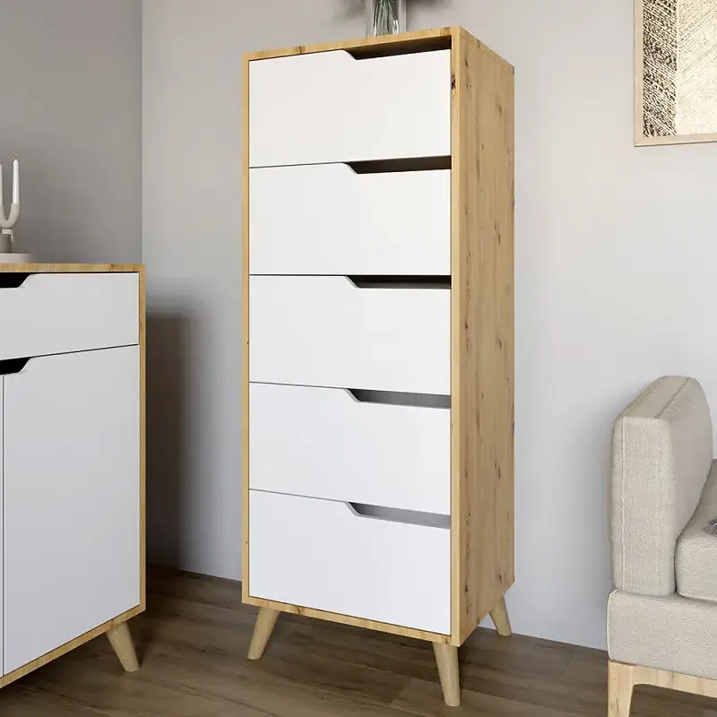 Комплект меблів для вітальні М-ЗОН Борн Дуб Артизан/Німфея Альба (білий) 5 предметів з ніжками кольору світлий горіх (MZN-031070) - фото 3