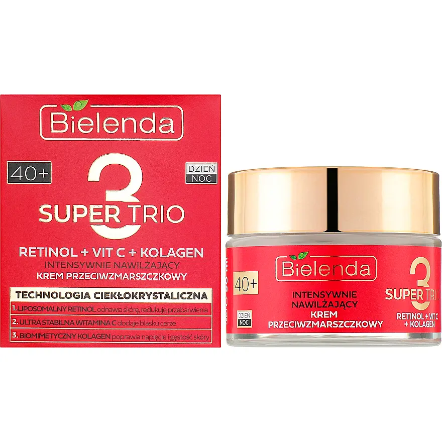 Крем против морщин Bielenda Super Trio Retinol + Vit C + Kolagen 40+ интенсивно увлажняющий 50 мл - фото 2