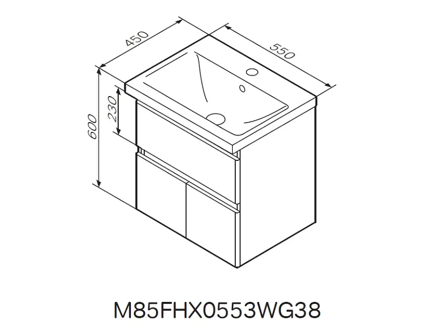 Тумба з раковиною AM.PM X-Joy підвісна 55, білий глянець M85-FHX0553-WC0553WG38, Білий - фото 2