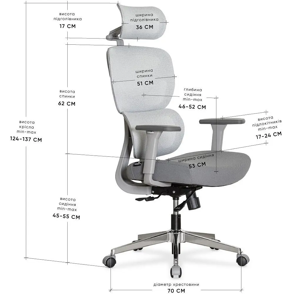 Крісло Mealux D1 Air Fabric Grey ( HF-D1 F/G) - фото 3