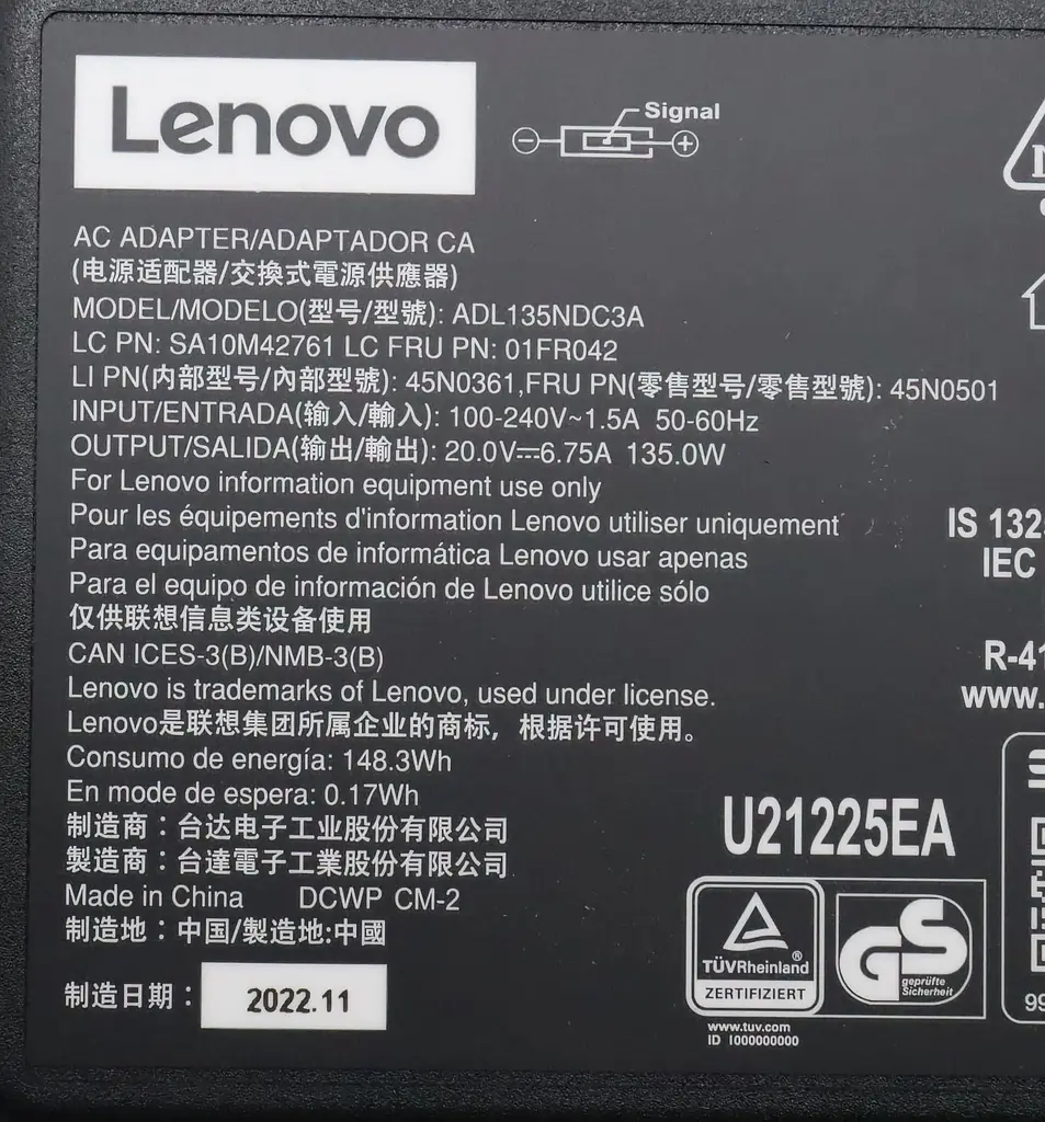 Блок живлення (зарядка) для ноутбука Lenovo 135W (20V 6,75А плаский роз'єм) ADL135NLC3A, 135W, 6.75А, Прямокутний - фото 5