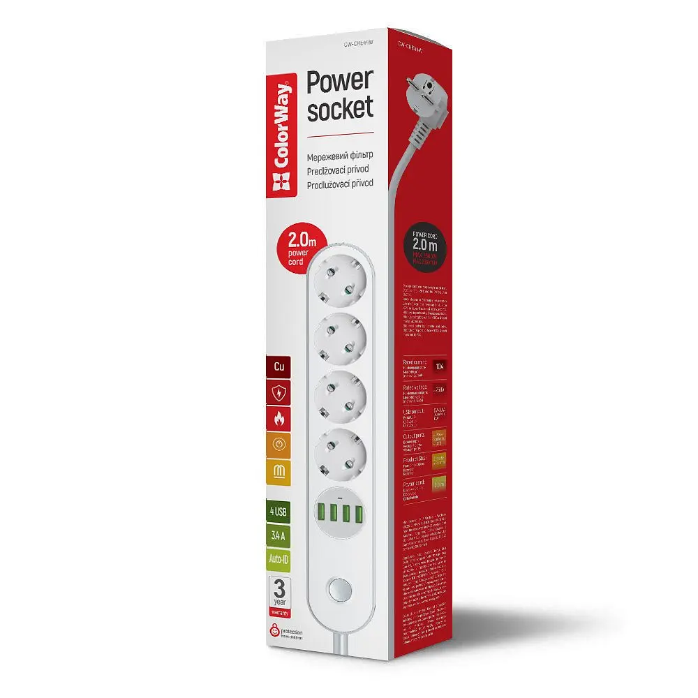 Мережевий фільтр-подовжувач СolorWay 4 розетки/4USB (CW-CHE44W) - фото 9