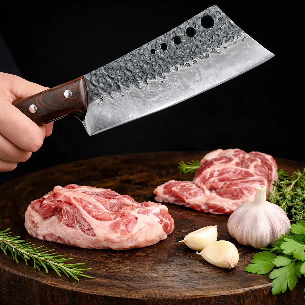 Кухонний ніж-сокира м'ясницький клівер для рубання м'яса овочів з нержавіючої сталі з кованим лезом з дерев'яною рукояткою 30 см 88350 - фото 2