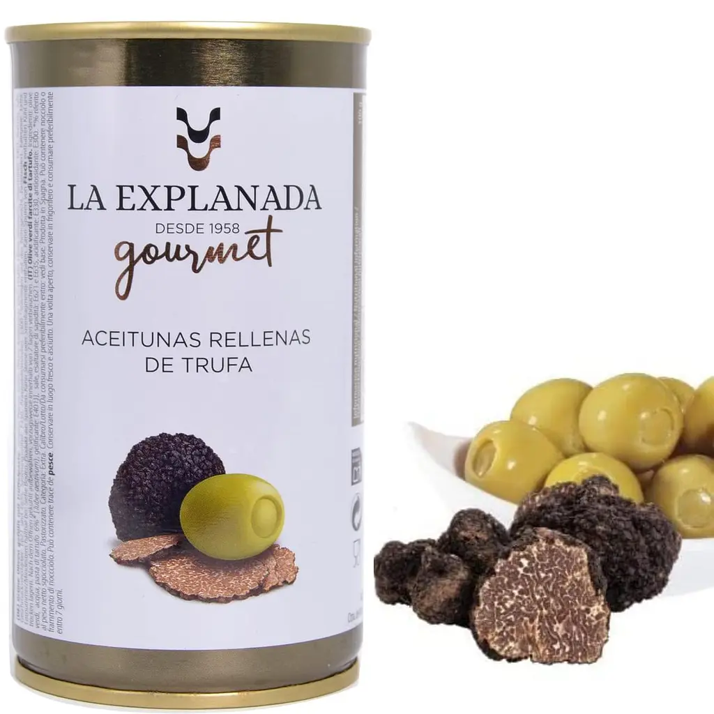 Оливки La Explanada gourmet зелені з трюфельною пастою в розсолі 350г