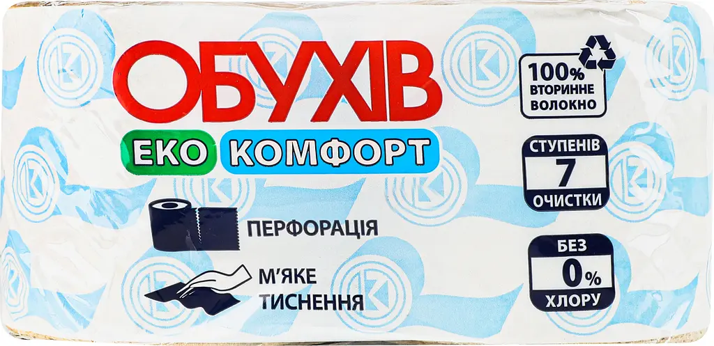 Папір туалетний Обухів Комфорт, на гільзі, 1 шар, 2 шт. - фото 7