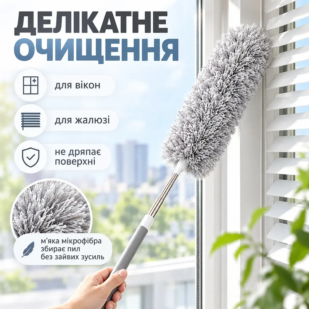 Телескопічна щітка для прибирання пилу до 2,8 м з насадкою з мікрофібри — гнучка щітка для стелі, шаф KT9004301 - фото 10