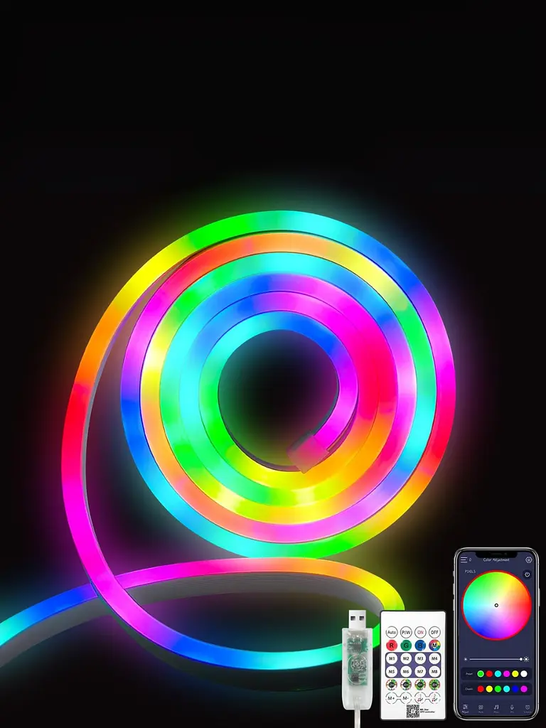 Розумна неонова RGB LED стрічка 5 м, Світлодіодна неонова RGB-стрічка USB, Bluetooth з пультом, біла (2660334341) - фото 8