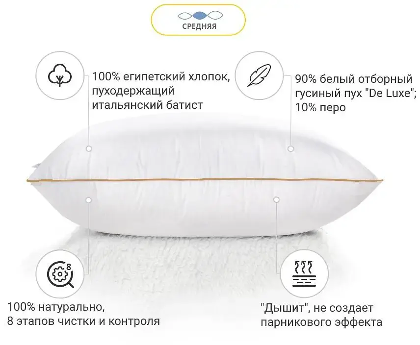 Подушка пуховая MirSon Raffaello White 201 средняя 70х70 см (2200000060587) - фото 3