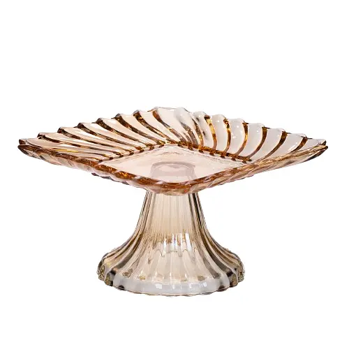 Тортовница стеклянная квадратная на ножке 16×16 см подставка для торта прозрачная, десертов, сервировка стола Yiwu 64486-18 - фото 2