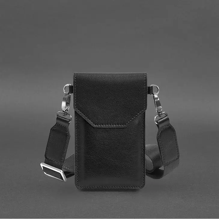 Шкіряна сумка-чохол для телефону чорна - фото 10