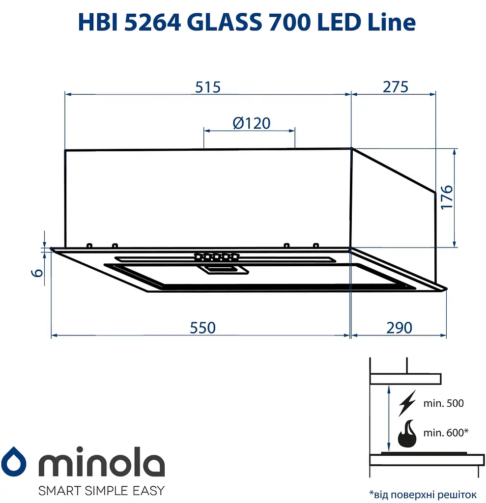 Витяжка вбудована MINOLA HBI 5264 BL GLASS 700 LED Line - фото 10