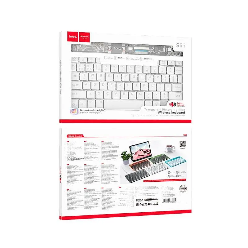 Клавиатура HOCO Transparent Discovery edition wireless BT keyboard S55 (только английский) черная - фото 6