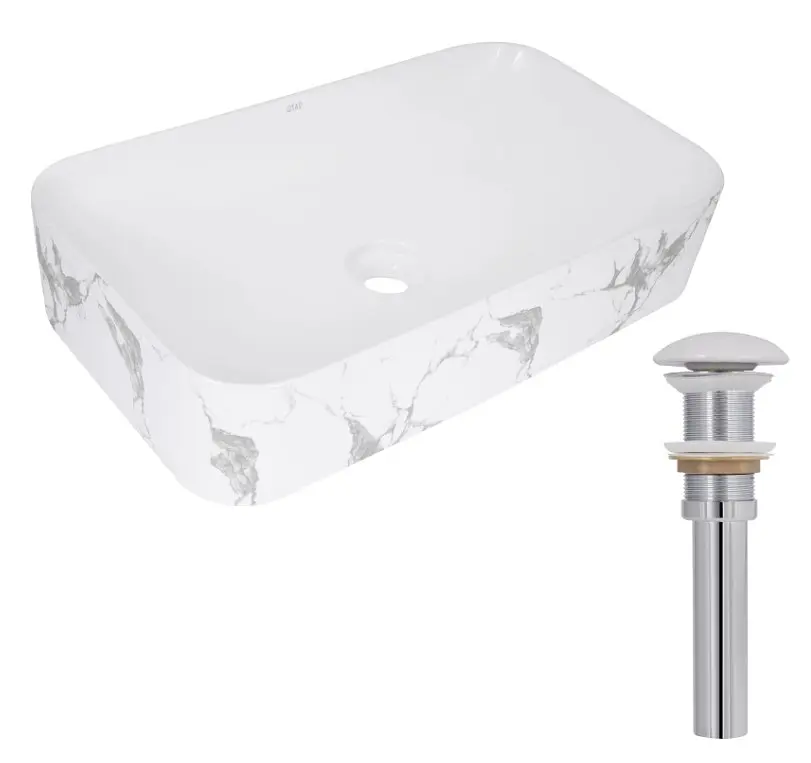 Раковина накладна Qtap Tern, Marble, прямокутна, з донним клапаном QTTER188MR49791