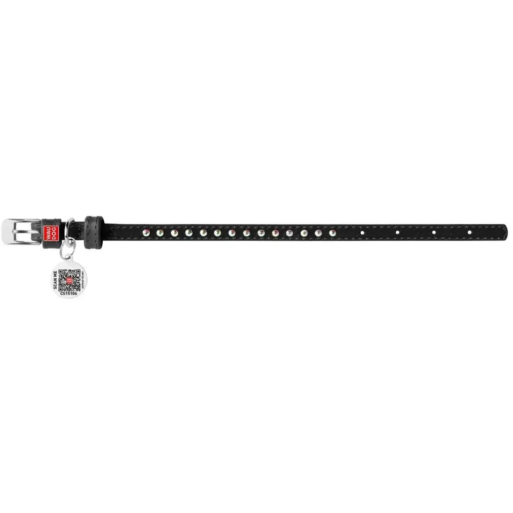 Ошейник для собак Waudog Glamour, кожаный, со стразами, с QR паспортом, S, 21-29х1,2 см, черный - фото 2