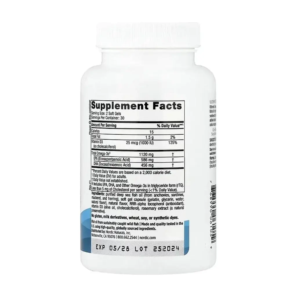Витаминно-минеральный комплекс Nordic Naturals Омега-3 и витамин D3, 1120 мг и 25 мкг (1000 МЕ), вкус лимона, Ultima (NOR-06105) - фото 4