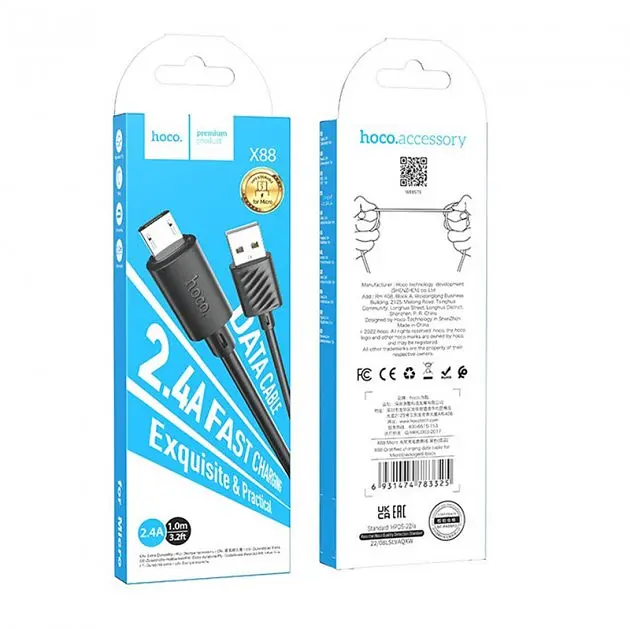 Кабель Hoco X88 Gratified charging data cable for Micro Black - фото 2