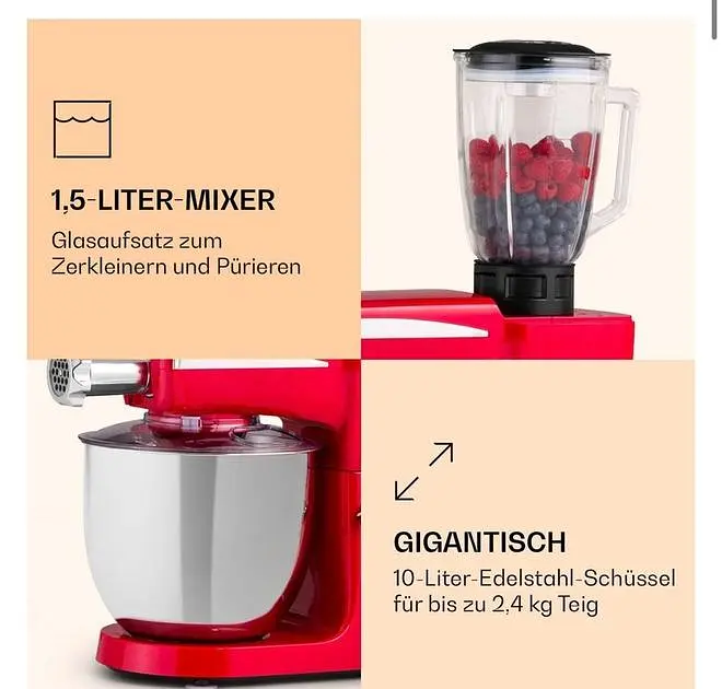 Кухонный комбайн 3в1 Klarstein Renata Rossa 2000 Вт (10040499) - фото 5