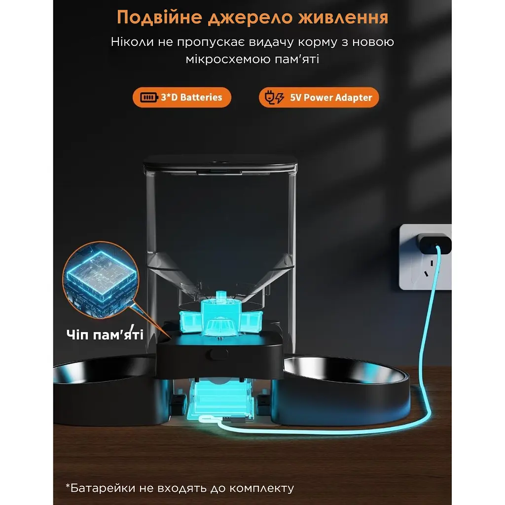 Автоматична годівниця для котів HoneyGuardіan S303D 3,5 л Wi-Fi з двома мисками, чорний - фото 5