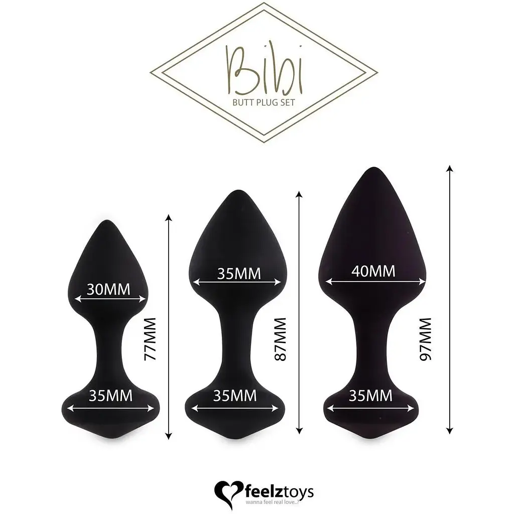 Набор силиконовых анальных пробок FeelzToys Bibi Butt Plug Set 3 шт. Black - фото 2