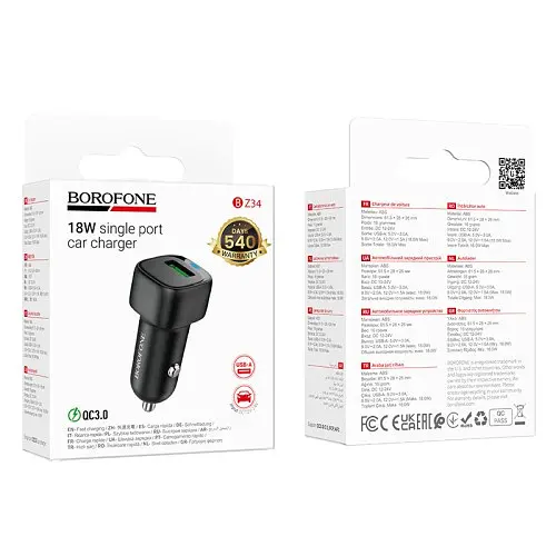 Автомобільний зарядний пристрій BOROFONE BZ34 Cloud single port QC3.0 чорний - фото 2