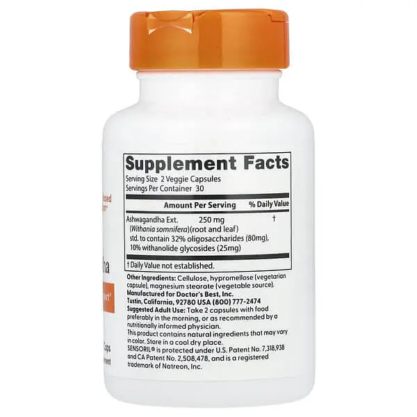 Ашваганда Ashwagandha with Sensoril 125 mg 60 капсул Doctor's Best vit0006538 - фото 2