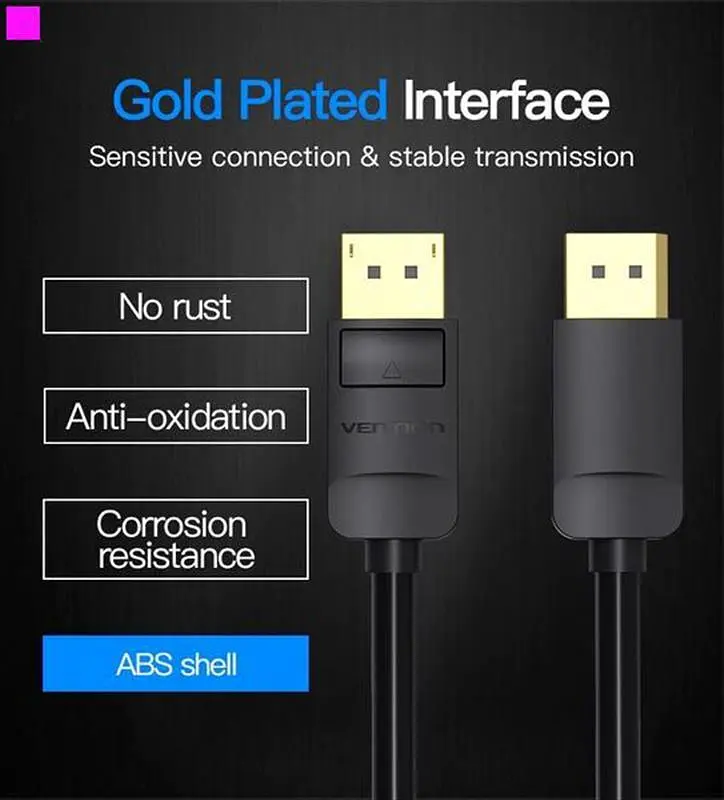 Кабель Vention DisplayPort - DisplayPort (M/M), 1 м, чорний (HACBF) - фото 7
