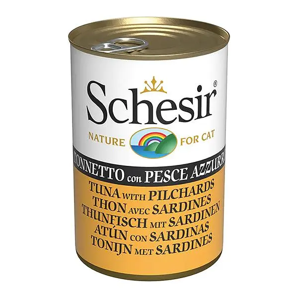 Вологий корм для котів Schesir Tuna with Pilchards Шезір тунець з сардиною в желе натуральні консерви банка 140 г (273796)