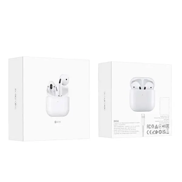 Bluetooth Стерео Гарнитура Borofone BW34, BT5.3, 30mAh, 200mAh, 4h, Белый - фото 6