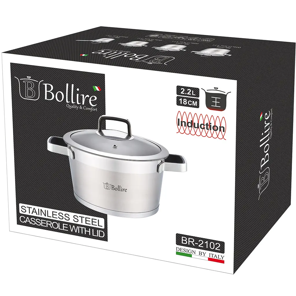 Каструля Bollire Palermo, з кришкою, срібляста, 18 см, 2,2 л (BR-2102) - фото 3
