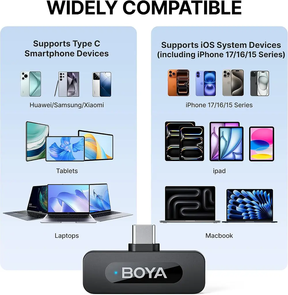 Професійний петличний бездротовий мікрофон Boya BY-V20 V2.0 Роз'єм Type-C 2шт Black (18873-prm) - фото 6