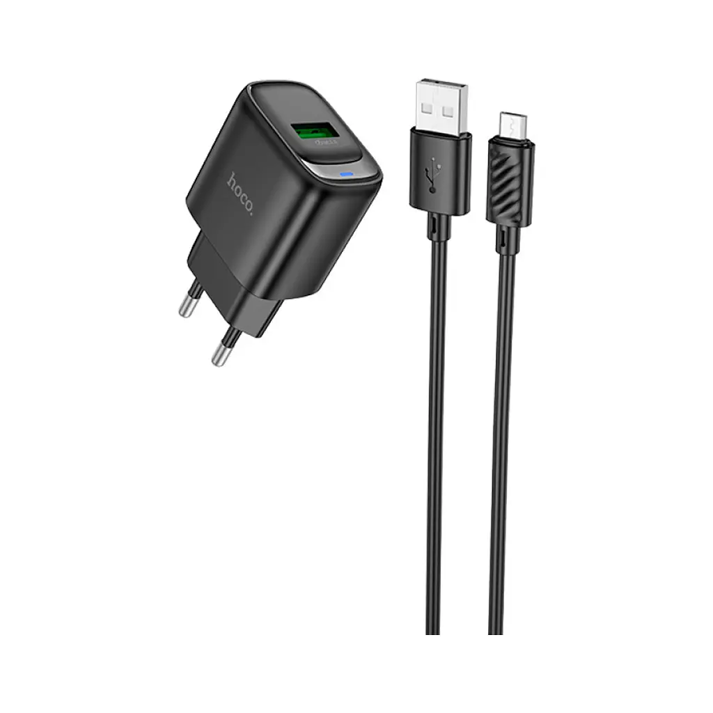 Зарядное устройство HOCO C140A Smart USB QC3.0 + USB to cable Micro Black (6942007627801) - фото 2