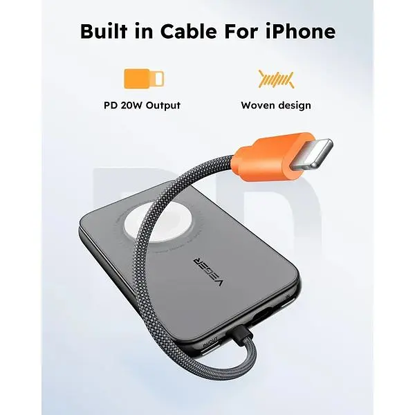 Портативное зарядное устройство V0567 емкостью 5000 мАч для iPhone со встроенным кабелем - фото 2