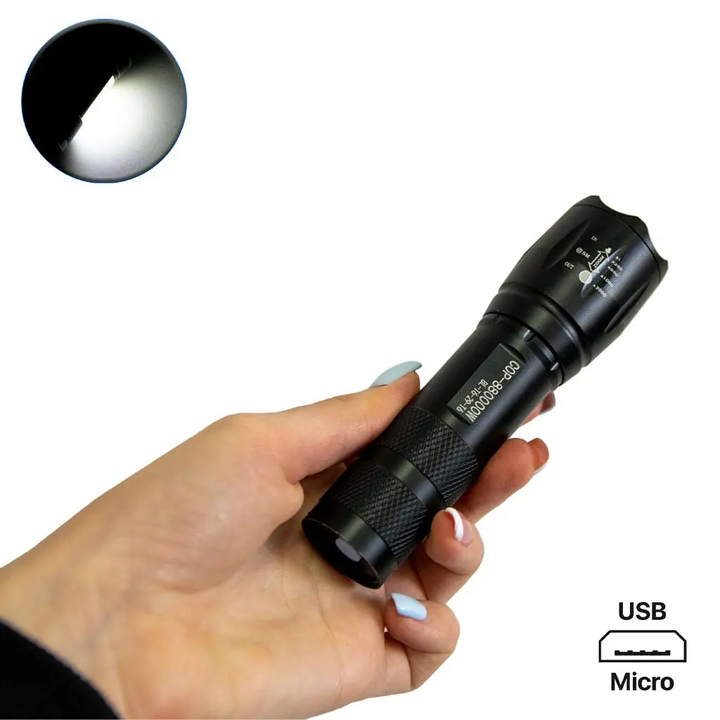 Мощный аккумуляторный фонарик ручной micro USB тактический LED фонарь карманный - фото 2