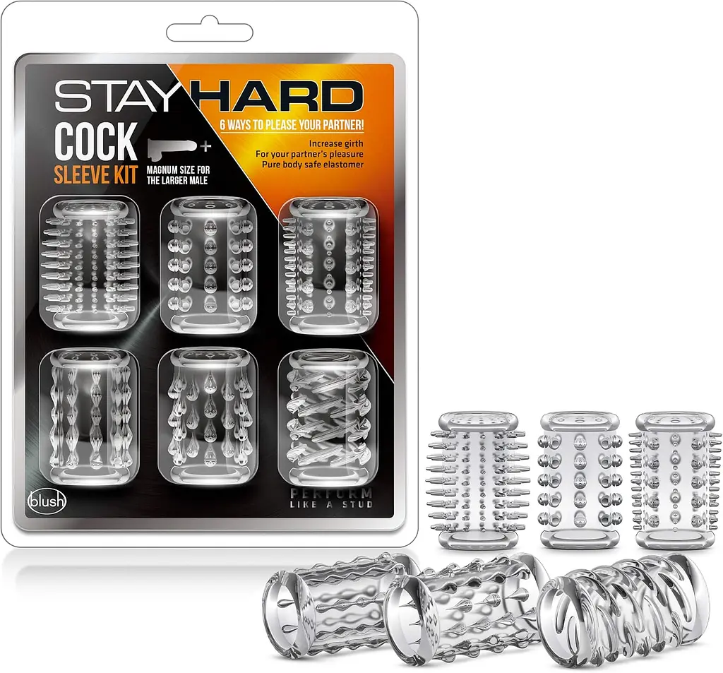 Насадка на пеніс Blush Stay Hard Cock Sleeve Kit, 6 шт. (прозорий) - фото 4