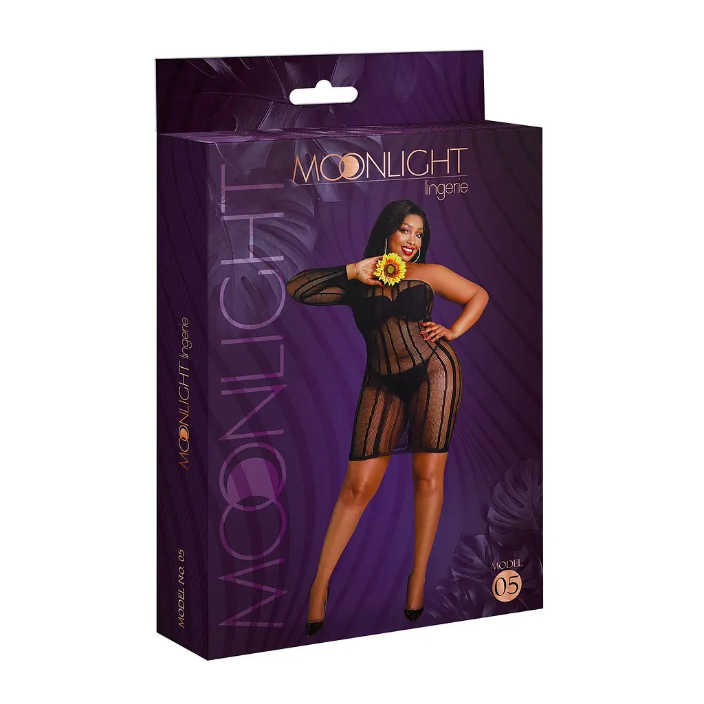 Сукня-бодістокінг Moonlight Plus Model 05 XL-XXXL Black, закрите одне плече та рукав - фото 5
