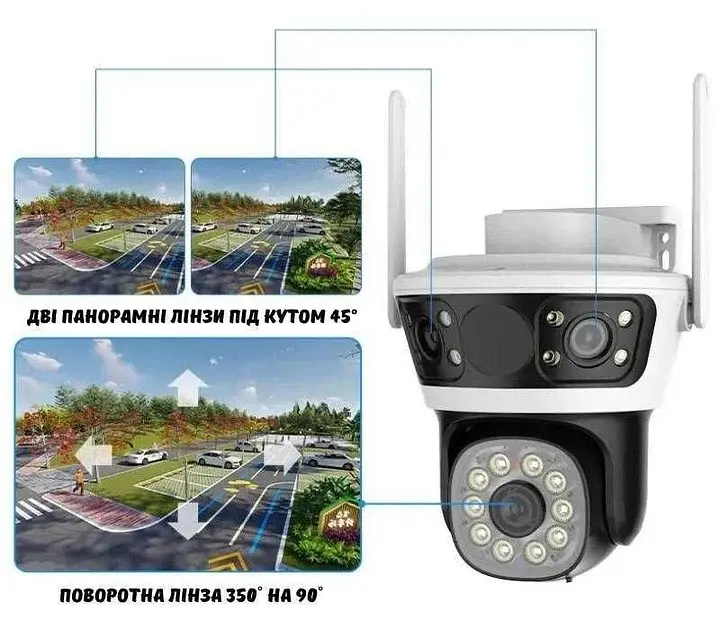 Вулична IP камера з трьома лінзами 6 Мп поворотна Wi-Fi з нічним баченням - фото 2