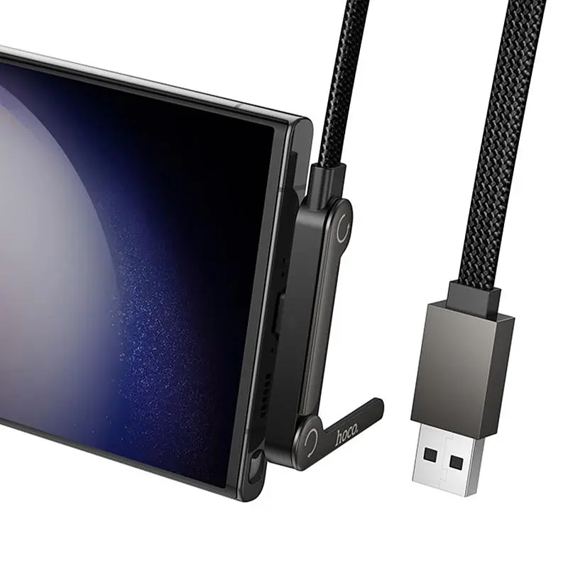Дата кабель Hoco U150 Exquisite side plug and stand USB to Type-C 36W (1.2m) Black - фото 4